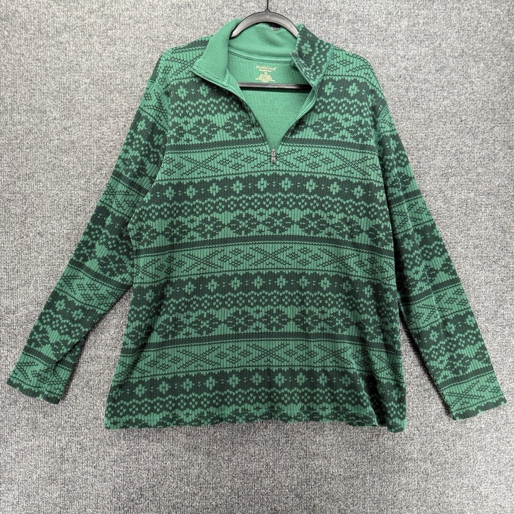North Crest Sweater Womens 3X Green Aztec 1/4 Zip Outdoor Casual Cottage Ranch